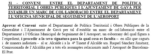 Aprobaci&oacute;n del convenio entre la OMSA y el Departamento de Pol&iacute;tica Territorial para establecer un marco de colaboraci&oacute;n (Junta de Gobierno Local del Ayuntamiento de Gav&agrave;) (18 de diciembre de 2007)